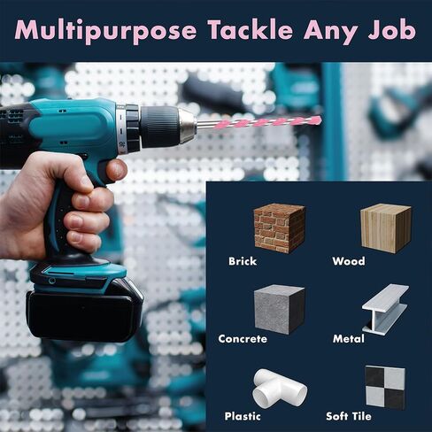 MACP Pink Multi-Purpose Carbide Tip Drill Bit Set - 5 Pcs Hex Shank Masonry Drill Bit for Metal, Brick, Block, Wood, Plastic, Tile, 5/32'', 3/16'', 1/4'', 5/16'', 3/8'' in Saudi Arabia