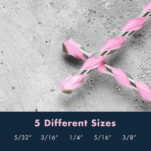 MACP Pink Multi-Purpose Carbide Tip Drill Bit Set - 5 Pcs Hex Shank Masonry Drill Bit for Metal, Brick, Block, Wood, Plastic, Tile, 5/32'', 3/16'', 1/4'', 5/16'', 3/8'' in Saudi Arabia