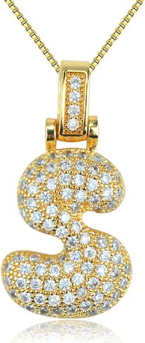 Bubble Letter Necklace Gold,18K Gold Plated Charm Balloon Initial Letter Pendant Zirconia Inlaid Necklaces Fashion Jewelry Gifts for Women Girlfriend in Saudi Arabia
