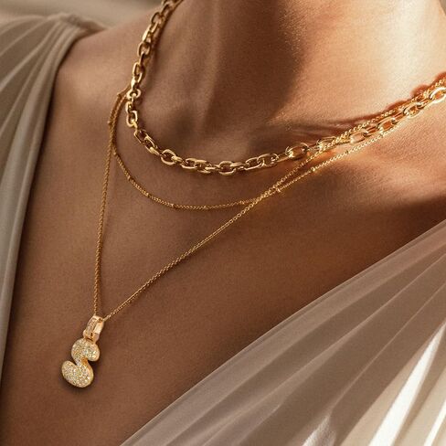 Bubble Letter Necklace Gold,18K Gold Plated Charm Balloon Initial Letter Pendant Zirconia Inlaid Necklaces Fashion Jewelry Gifts for Women Girlfriend in Saudi Arabia