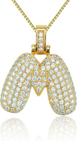 Bubble Letter Necklace Gold,18K Gold Plated Charm Balloon Initial Letter Pendant Zirconia Inlaid Necklaces Fashion Jewelry Gifts for Women Girlfriend in Saudi Arabia