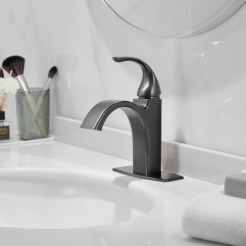 Hoimpro Brushed Gold Waterfall Spout Single Hole Bathroom Faucet, Stainless Steel Single Lever Bathroom Vanity Sink Faucet with Drain, cUPC Hose and Deck Plate in Saudi Arabia