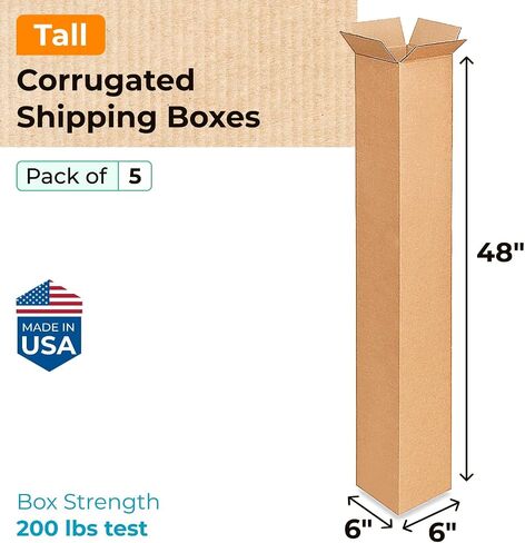 IDL Packaging Tall Corrugated Shipping Boxes 6"L x 6"W x 48"H (Pack of 5) - Excellent Choice of Strong Packing Boxes for USPS, UPS, FedEx Shipping - Easy-to-Recycle Cardboard Boxes for Packaging in Saudi Arabia