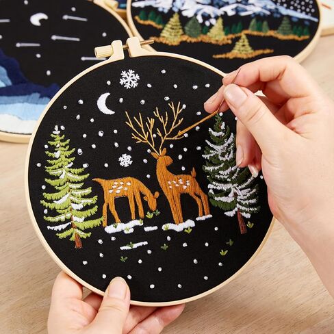 مجموعة أدوات تدريب غرز التطريز للمبتدئين، مجموعة أدوات تطريز سهلة للبالغين المبتدئين، مجموعة تدريب مهارات التطريز لتعلم 37 غرزة مختلفة، 3 حلقات تطريز، 3 أنماط قماش مطرزة in Kuwait