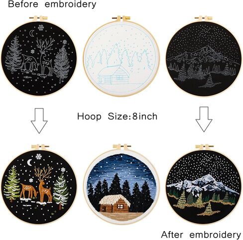 مجموعة أدوات تدريب غرز التطريز للمبتدئين، مجموعة أدوات تطريز سهلة للبالغين المبتدئين، مجموعة تدريب مهارات التطريز لتعلم 37 غرزة مختلفة، 3 حلقات تطريز، 3 أنماط قماش مطرزة in Kuwait