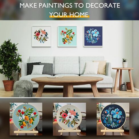 3 Sets Embroidery Kit for Beginners Adults， Flower Pattern Hand Embroidery Kit Cross Stitch Starter Kits DIY Embroidery Kits with Patterns and Instructions Hoops Needles Threads in Saudi Arabia