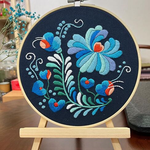 3 Sets Embroidery Kit for Beginners Adults， Flower Pattern Hand Embroidery Kit Cross Stitch Starter Kits DIY Embroidery Kits with Patterns and Instructions Hoops Needles Threads in Saudi Arabia