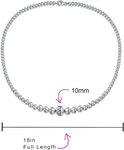 Bling Jewelry Traditional Classic Shinny Polished .925 Sterling Silver Graduated Round Lightweight Bead Ball Strand Necklace For Women 16, 18 Inch Hand Strung in Saudi Arabia