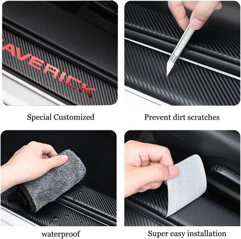 XITER 4 قطع من ألياف الكربون الجلدية عتبة الباب حامي باب دخول الحرس لوحة جرجر ملصق الديكور لملحقات Maverick 2022 2023 2024 (فضي) in Kuwait