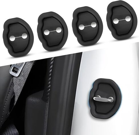 Dafun 4Pcs Car Door Lock Cover for Tesla Model 3 / Y, Silicone Protection Latches Covers - Vehicle Doors Locks Guard Stopper Set Auto Accessories (Black) in Kuwait