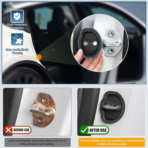 Dafun 4Pcs Car Door Lock Cover for Tesla Model 3 / Y, Silicone Protection Latches Covers - Vehicle Doors Locks Guard Stopper Set Auto Accessories (Black) in Kuwait