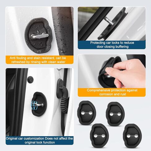 Dafun 4Pcs Car Door Lock Cover for Tesla Model 3 / Y, Silicone Protection Latches Covers - Vehicle Doors Locks Guard Stopper Set Auto Accessories (Black) in Kuwait