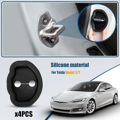 Dafun 4Pcs Car Door Lock Cover for Tesla Model 3 / Y, Silicone Protection Latches Covers - Vehicle Doors Locks Guard Stopper Set Auto Accessories (Black) in Kuwait