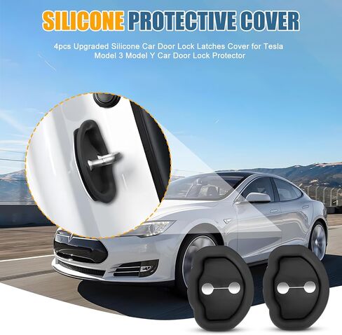 Dafun 4Pcs Car Door Lock Cover for Tesla Model 3 / Y, Silicone Protection Latches Covers - Vehicle Doors Locks Guard Stopper Set Auto Accessories (Black) in Kuwait