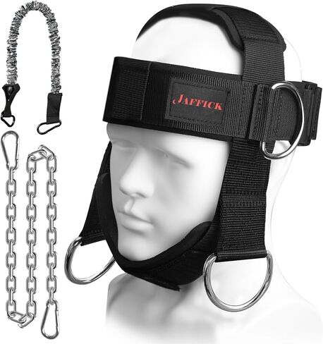 سرج الرقبة من جافيك لزيادة قوة الرقبة الأساسية - تمرين الرقبة مع سلسلة فولاذية شديدة التحمل مقاس 30 بوصة لرفع الأوزان بأمان يصل إلى 280 رطل، رأس قابل للتعديل مع حبل من النايلون وحلقتين تسلق in Kuwait