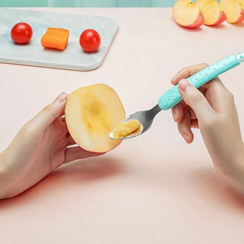 Toddmomy 1 Sets Double Head Spoon,Silicone Fruit Scraping Mud Spoon Feeding Spoons Training Spoon Set for Infants, in Saudi Arabia
