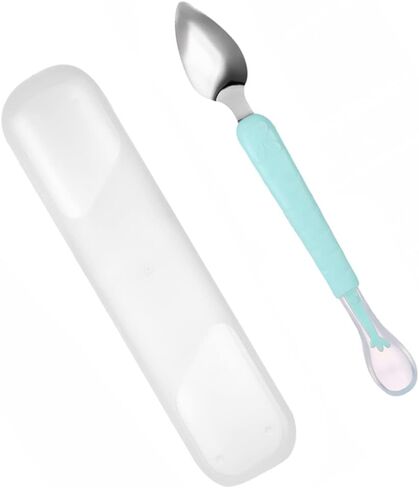 Toddmomy 1 Sets Double Head Spoon,Silicone Fruit Scraping Mud Spoon Feeding Spoons Training Spoon Set for Infants, in Saudi Arabia