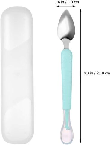 Toddmomy 1 Sets Double Head Spoon,Silicone Fruit Scraping Mud Spoon Feeding Spoons Training Spoon Set for Infants, in Saudi Arabia