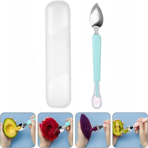 Toddmomy 1 Sets Double Head Spoon,Silicone Fruit Scraping Mud Spoon Feeding Spoons Training Spoon Set for Infants, in Saudi Arabia