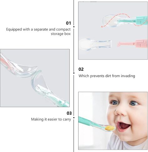 Toddmomy 1 Sets Double Head Spoon,Silicone Fruit Scraping Mud Spoon Feeding Spoons Training Spoon Set for Infants, in Saudi Arabia