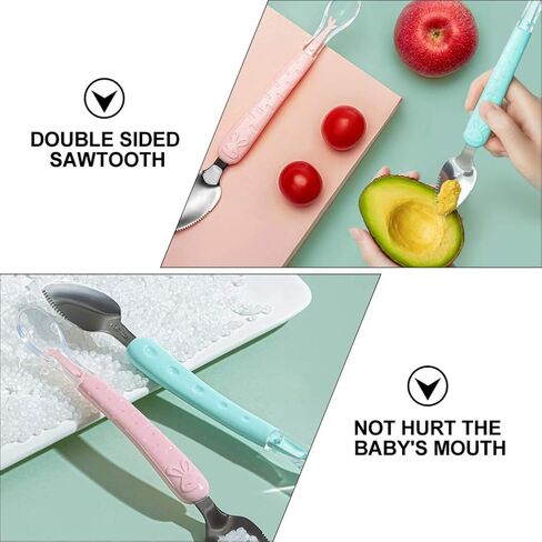 مجموعة Toddmomy 1 ملعقة ذات رأس مزدوج، ملعقة طين من السيليكون لكشط الفاكهة وملاعق التغذية ومجموعة ملاعق التدريب للرضع، in Kuwait