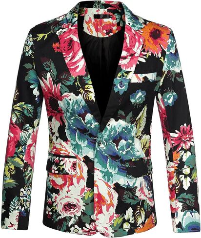 uxcell Men's Suit Blazer Slim Fit Floral Printed One Button Prom Jacket Sport Coat in Saudi Arabia