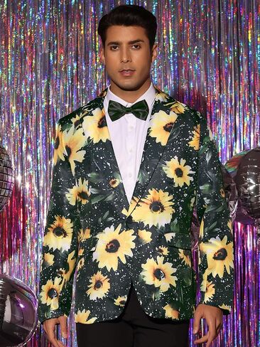 uxcell Men's Suit Blazer Slim Fit Floral Printed One Button Prom Jacket Sport Coat in Saudi Arabia