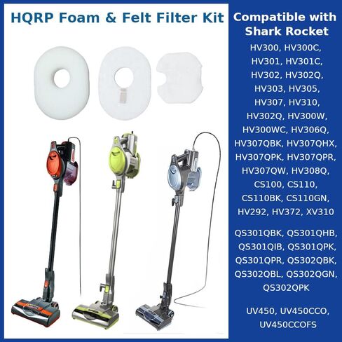 HQRP 2-pack Foam & Felt Filter Kit compatible with Shark Rocket Deluxe UV450 UV450CCO UV450_26 QS301Q QS302Q Ultra-Light Upright Vacuum XFFV300 HV292 HV300 in Saudi Arabia