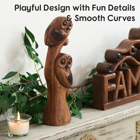 Tapeera Owl Decor - Owl Gifts for Women and Owl Lovers - Decorative Owl Figurines - Wood Owl Statue Figure - Cute Owl Decorations for Home Kitchen Bathroom Bedroom - Owl Sculpture - Mini Owl Ornament in Saudi Arabia
