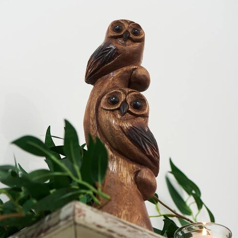 Tapeera Owl Decor - Owl Gifts for Women and Owl Lovers - Decorative Owl Figurines - Wood Owl Statue Figure - Cute Owl Decorations for Home Kitchen Bathroom Bedroom - Owl Sculpture - Mini Owl Ornament in Saudi Arabia