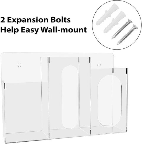 WAHFAY Acrylic Hygiene Dispenser Sanitation Station with Three Compartment, Gloves Masks Hairnets Acrylic Box Holder, Wall Mount or Tabletop Acrylic Clear Storage Containers in Saudi Arabia