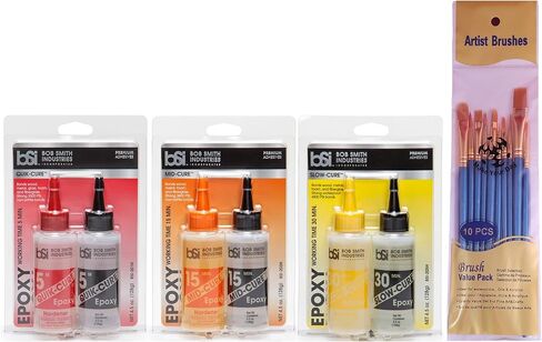 Bob Smith Industries Epoxy Variety, 5 Min. Quick-Cure, 15 Min. Mid-Cure, and 30 Min. Slow-Cure (Pack of 3) - with Make Your Day Paintbrushes in Saudi Arabia
