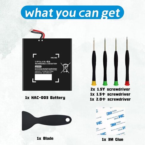Qoutmcuy HAC-003 تبديل البطارية | متوافق مع وحدة التحكم نينتندو سويتش HAC-001 | بطارية داخلية عالية السعة 4700 مللي أمبير | مع مجموعة أدوات إصلاح DIY in Kuwait