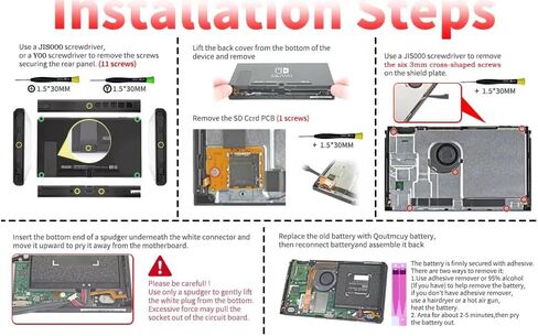 Qoutmcuy HAC-003 تبديل البطارية | متوافق مع وحدة التحكم نينتندو سويتش HAC-001 | بطارية داخلية عالية السعة 4700 مللي أمبير | مع مجموعة أدوات إصلاح DIY in Kuwait