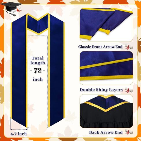 NDSWKR 2 قطعة 2024 سادة التخرج، وشاح التخرج للكبار مقاس 72 بوصة للجنسين مع زخرفة، سرقة التخرج للطلاب المبتدئين الأكاديمي in Kuwait