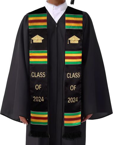 Kente Cloth Graduation Stole of 2024 أوشحة وشالات التخرج الأمريكية الأفريقية وشاح التخرج المصنوع من الفن الأفريقي الأصيل لعرض تراثك بفخر in Kuwait
