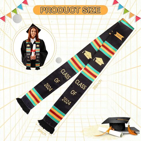 Kente Cloth Graduation Stole of 2024 أوشحة وشالات التخرج الأمريكية الأفريقية وشاح التخرج المصنوع من الفن الأفريقي الأصيل لعرض تراثك بفخر in Kuwait