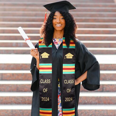 Kente Cloth Graduation Stole of 2024 أوشحة وشالات التخرج الأمريكية الأفريقية وشاح التخرج المصنوع من الفن الأفريقي الأصيل لعرض تراثك بفخر in Kuwait