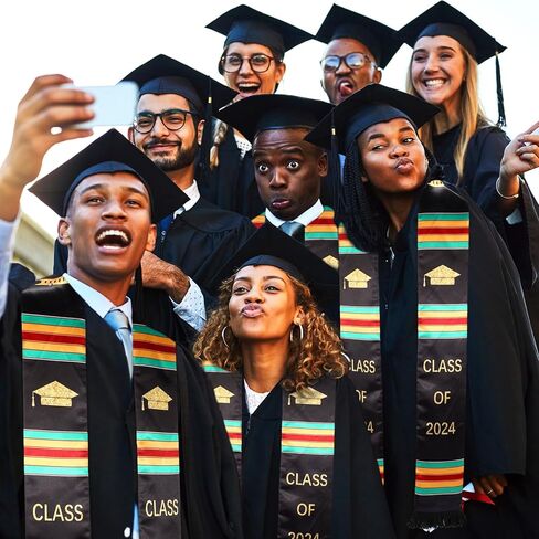 Kente Cloth Graduation Stole of 2024 أوشحة وشالات التخرج الأمريكية الأفريقية وشاح التخرج المصنوع من الفن الأفريقي الأصيل لعرض تراثك بفخر in Kuwait