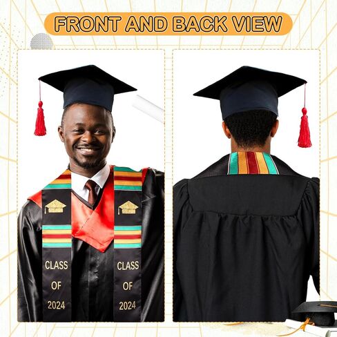 Kente Cloth Graduation Stole of 2024 أوشحة وشالات التخرج الأمريكية الأفريقية وشاح التخرج المصنوع من الفن الأفريقي الأصيل لعرض تراثك بفخر in Kuwait