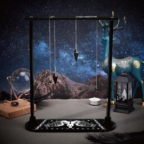 CRASPIRE Moon Flower Pendulum Crystal Holder Divination Dowsing Wheel Black Display Stand Vintage Rome Witch Stuff Wooden Organizer Rack for Stone Necklaces Witchcraft Essential Oil in Saudi Arabia