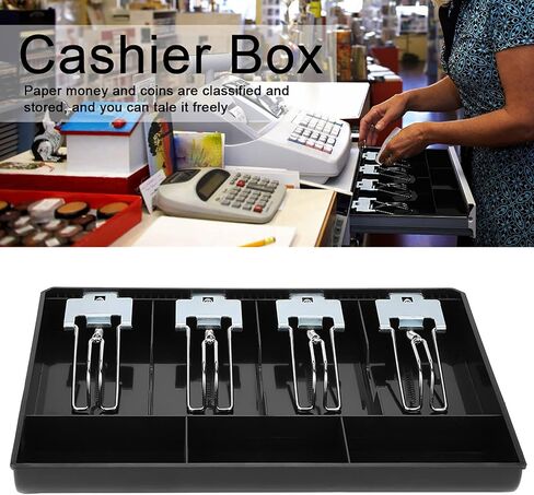 Money Tray, Cash Register Drawer Insert Tray with 4 Bill/3 Coin Compartments, Portable Currency Till Replacement Money Organizer Storage Box (Black) in Saudi Arabia