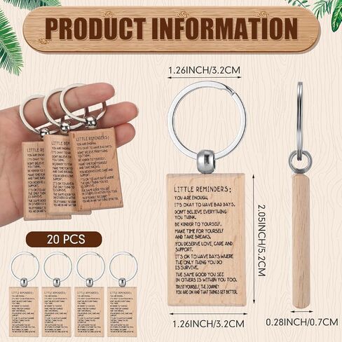 Landical 20 PCS Wood Little Reminders Keychain Bulk Affirmation Motivational Quotes Inspirational Key Chain Positive Self Love Mental Health Gift for Women Men Friends Coworkers Teens Boys Girls in Kuwait