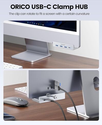 ORICO USB Hub 3.0، محور USB بمشبك مع منفذ إمداد طاقة إضافي، محول USB من الألومنيوم بأربعة منافذ مع 3 منافذ بيانات USB-A، منفذ USB-C للشاشات والمكاتب (أسود) in Kuwait