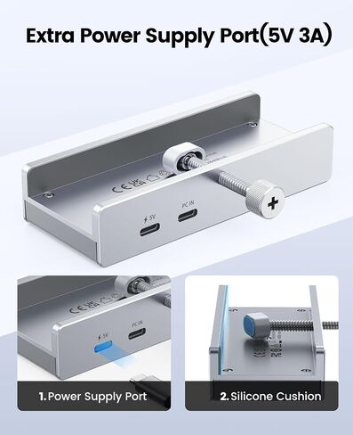 ORICO USB Hub 3.0، محور USB بمشبك مع منفذ إمداد طاقة إضافي، محول USB من الألومنيوم بأربعة منافذ مع 3 منافذ بيانات USB-A، منفذ USB-C للشاشات والمكاتب (أسود) in Kuwait