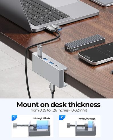 ORICO USB Hub 3.0، محور USB بمشبك مع منفذ إمداد طاقة إضافي، محول USB من الألومنيوم بأربعة منافذ مع 3 منافذ بيانات USB-A، منفذ USB-C للشاشات والمكاتب (أسود) in Kuwait