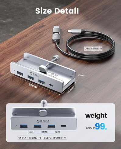 ORICO USB Hub 3.0، محور USB بمشبك مع منفذ إمداد طاقة إضافي، محول USB من الألومنيوم بأربعة منافذ مع 3 منافذ بيانات USB-A، منفذ USB-C للشاشات والمكاتب (أسود) in Kuwait