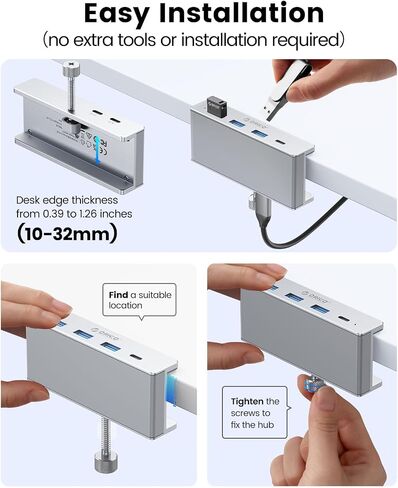 ORICO USB Hub 3.0، محور USB بمشبك مع منفذ إمداد طاقة إضافي، محول USB من الألومنيوم بأربعة منافذ مع 3 منافذ بيانات USB-A، منفذ USB-C للشاشات والمكاتب (أسود) in Kuwait