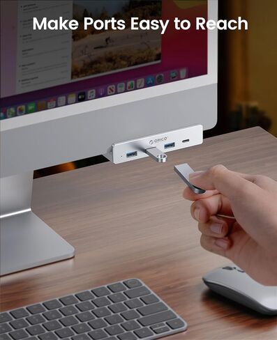 ORICO USB Hub 3.0، محور USB بمشبك مع منفذ إمداد طاقة إضافي، محول USB من الألومنيوم بأربعة منافذ مع 3 منافذ بيانات USB-A، منفذ USB-C للشاشات والمكاتب (أسود) in Kuwait