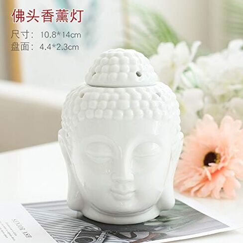 حامل شموع من السيراميك، موقد زيتي، موقد شمع منزلي، ديكور رأس بوذا الأساسي للعلاج العطري، مواقد تذوب الشمع، موزع زيت، حوامل شموع تيلايت، زخرفة بوذا لمنتجع اليوجا (أبيض) in Kuwait